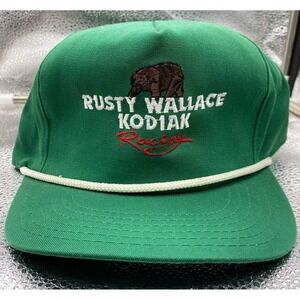 Vintage‎ Rusty Wallace Kodiak Racing Men Green Snapback Rope Trucker Hat Nascar